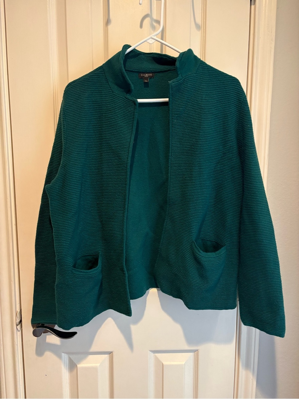 Talbots Teal Ribbed Open-Front Blazer